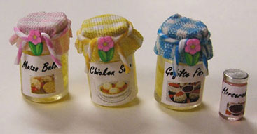 Dollhouse Miniature 4 Jars of Soup